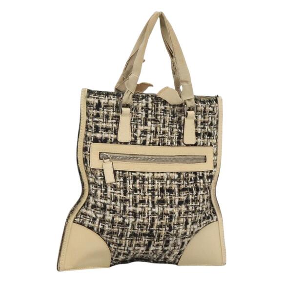 PRADA Hand Bag Tweed Leather Beige - Picture 1 of 12